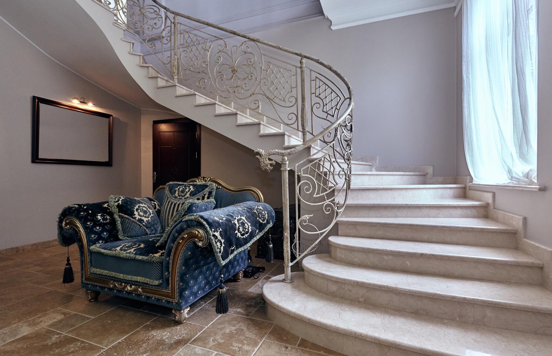 Staircase with a wrought-iron banister